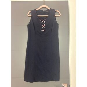 Tommy Hilfiger‎ Navy Blue Sleeveless Sheath Dress Lace Up Detail Size 10
